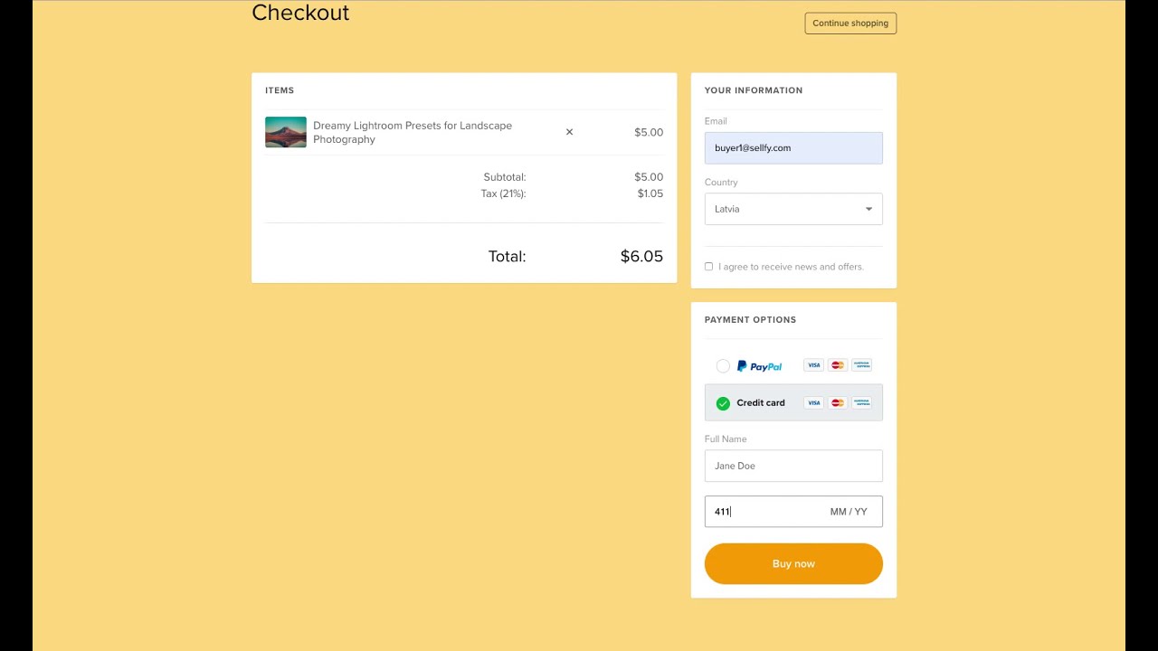 Sellfy Store Checkout